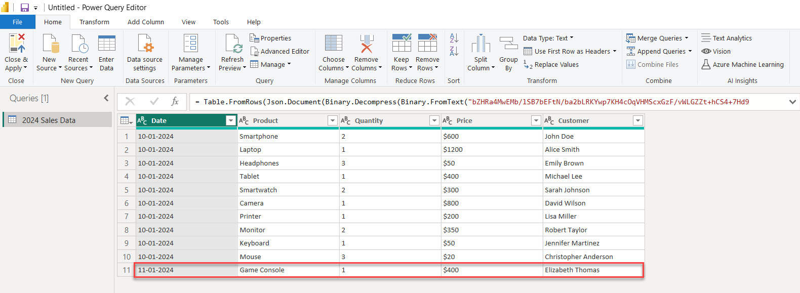 how to add a row to the table using enter data in Power BI