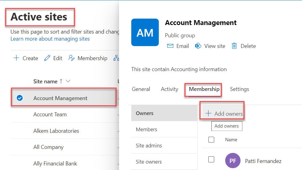 how to add an owner to a sharepoint site