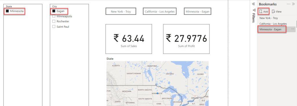 how to add bookmark button power bi