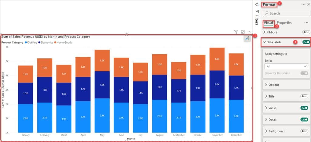 how to add data labels in power bi chart