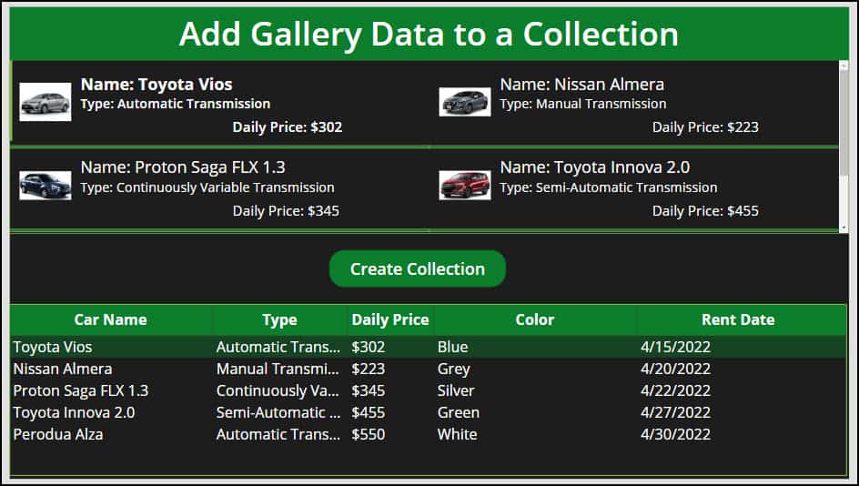 How to Add Gallery Data to a Collection in Power Apps