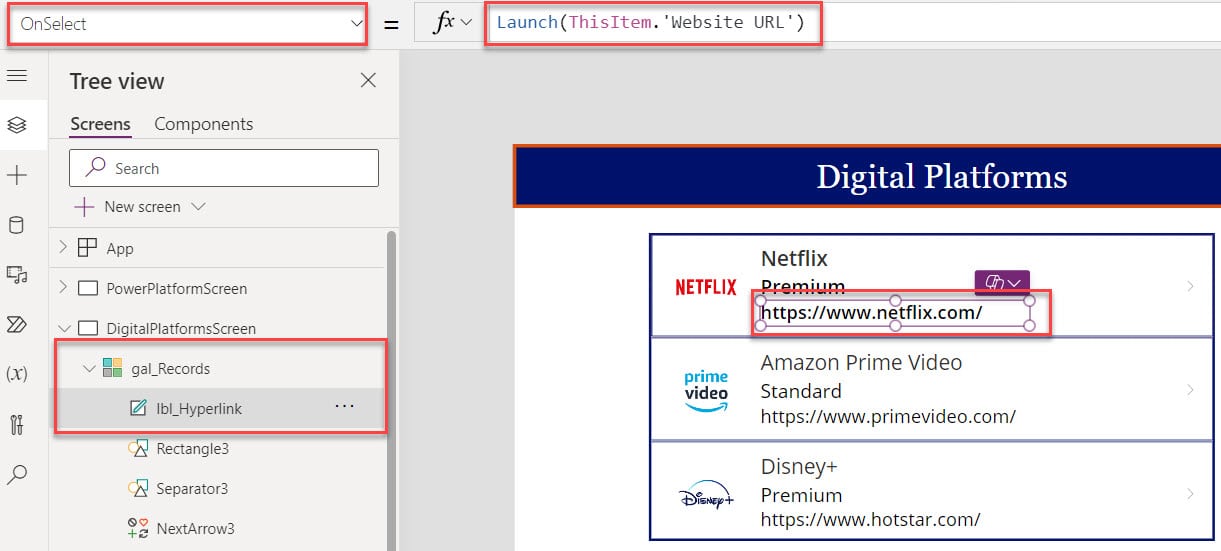 Add Hyperlink in Power Apps Gallery