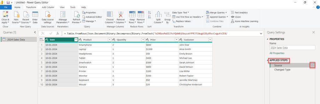 how to add row in existing table in power bi