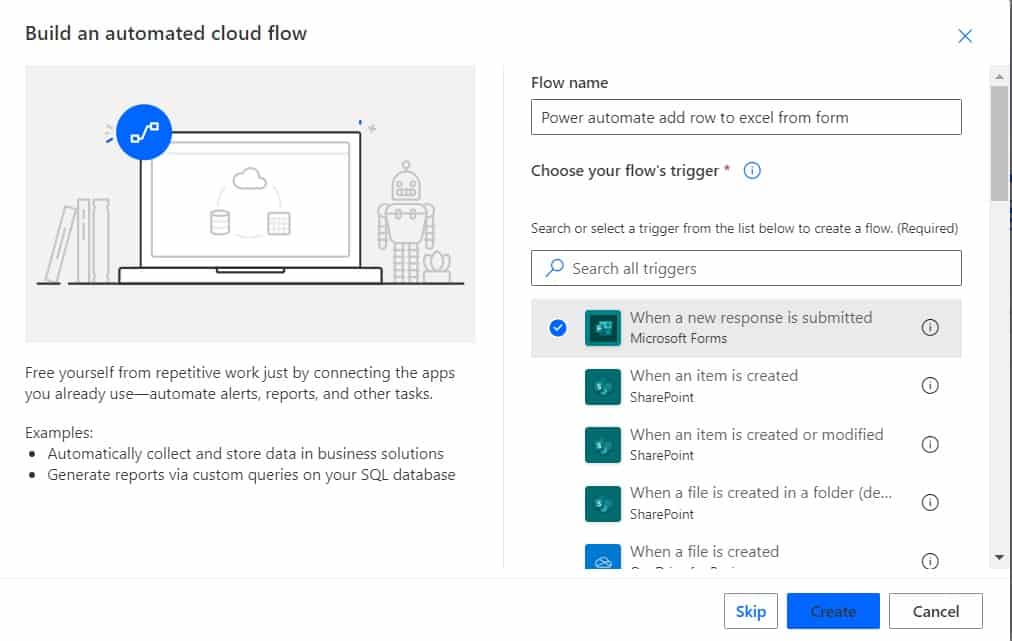 How to add row to excel from Microsoft form using Microsoft Power automate