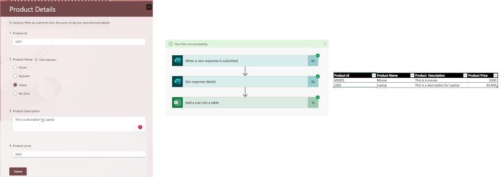 How to add row to excel from Microsoft form using Power automate