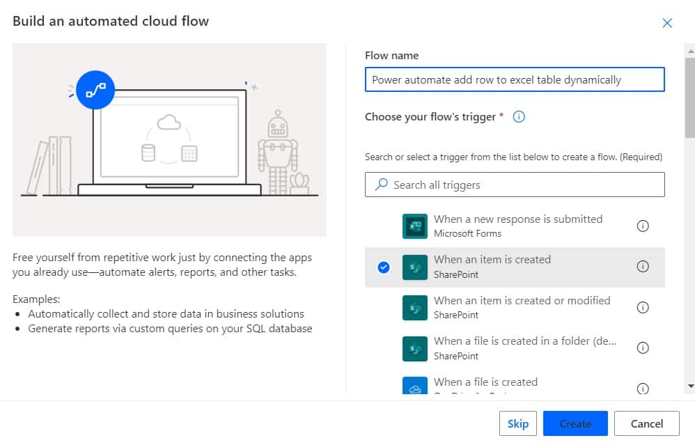 How to add row to excel table dynamically using Microsoft Power Automate