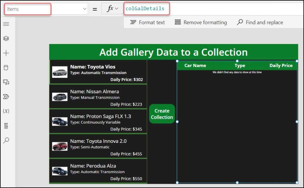 How to Add Specific Gallery Data to a Collection in Power Apps