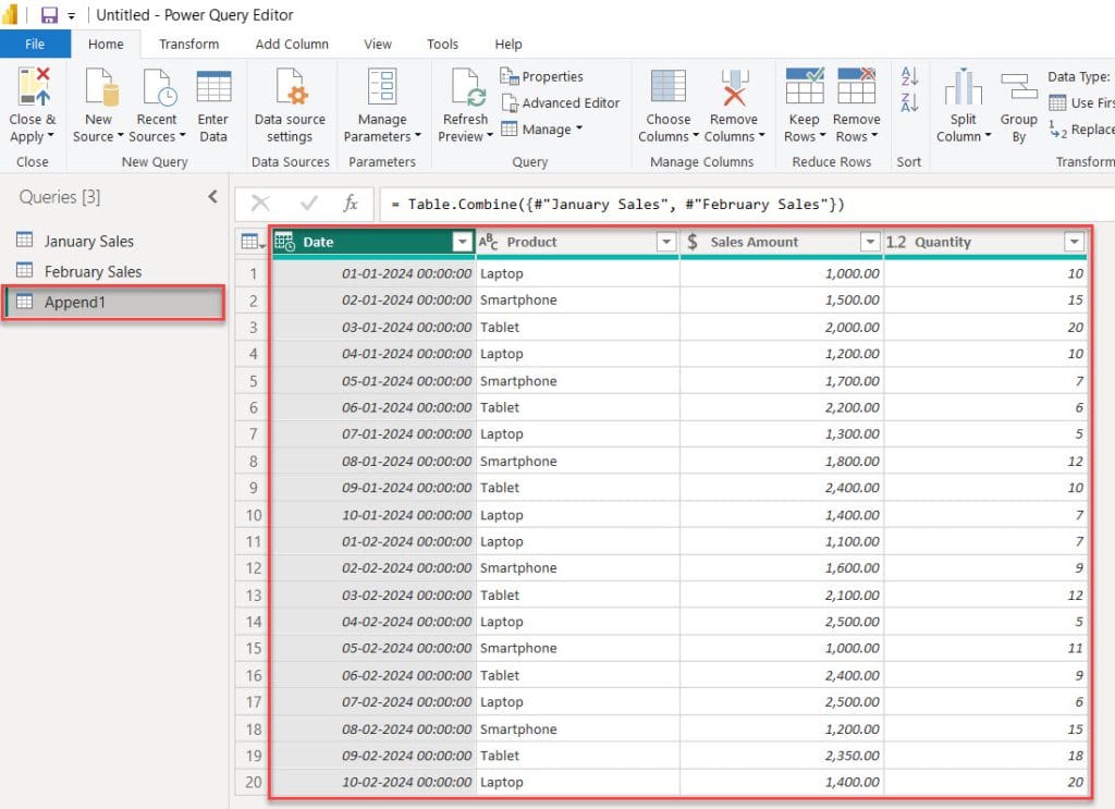 How to Append Columns in Power Query