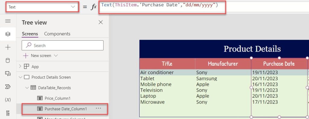 How to Change a Date Format in Power Apps Data Table