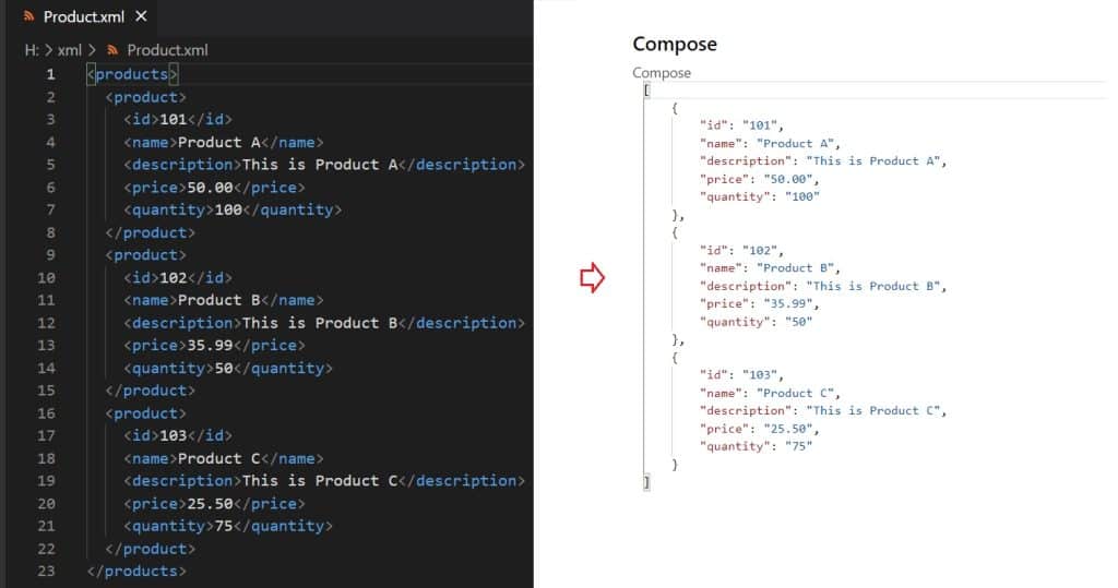 How to convert xml file to Array using Power automate