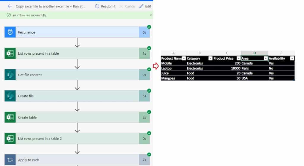 power automate copy data from excel to excel