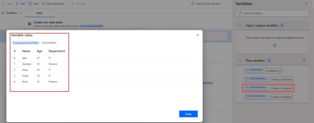 How to Create a new data table in Microsoft Power Automate desktop