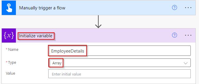 How to create an array from an Excel table using Power Automate