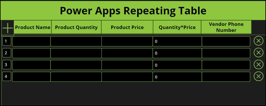 repeating table in powerapps