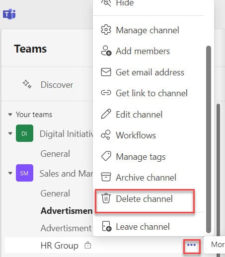 How to Delete Private Channel in Teams