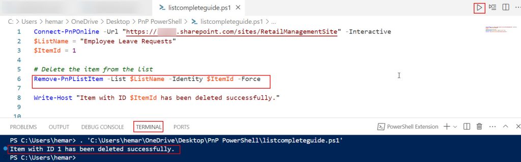 how to delete sharepoint list item using pnp powershell