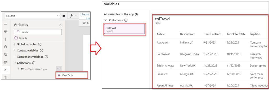 how to display powerapps collection on gallery control