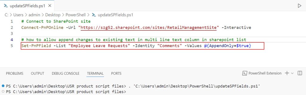 how to enable sharepoint list multiline text append changes using powershell