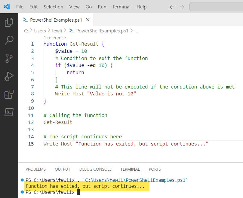 How to Exit a Function Without Stopping the Script in PowerShell