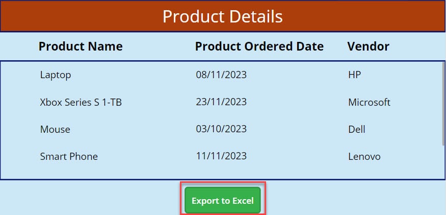 how to export data from a datatable to excel file