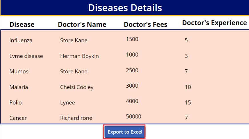 how to export data from the datatable to excel file