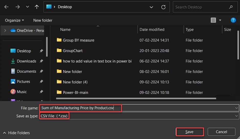 how to export power bi data to csv