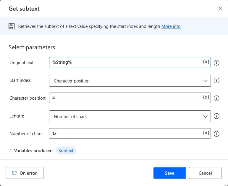 How to extract substring from text using Power Automate Desktop