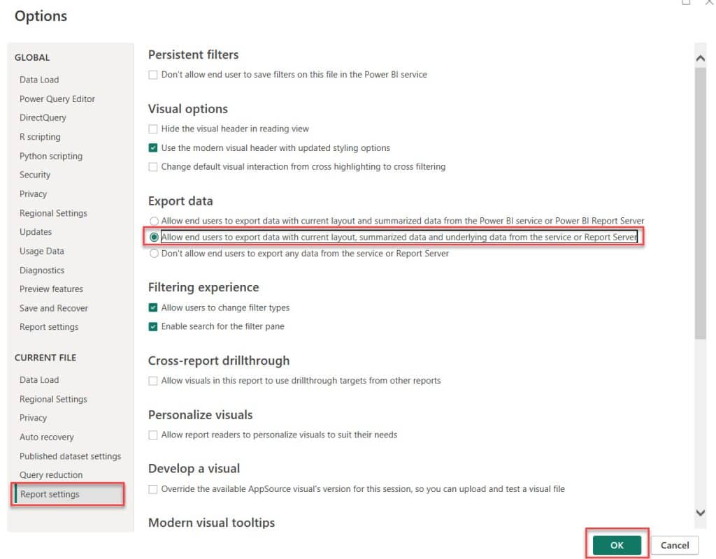 how to extract underlying data in power bi