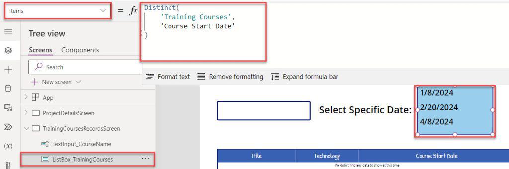 how to filter list box items in powerapps