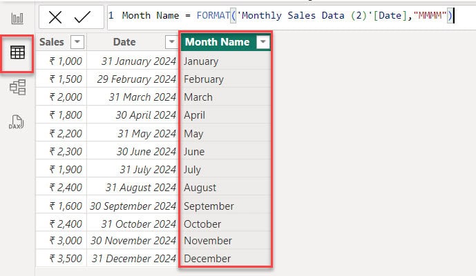 how to get month name from date in power bi