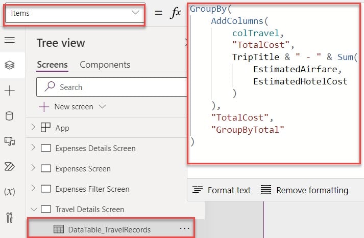 How to group a data table in PowerApps