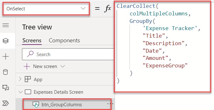 How to group a Power Apps data table