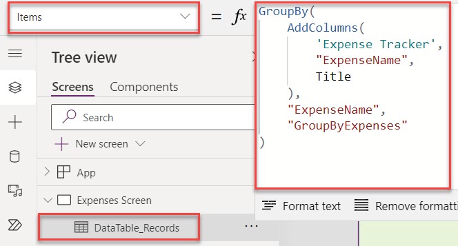 How to group Power Apps data table