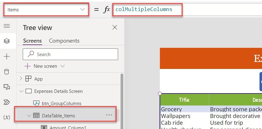 How to group PowerApps data table