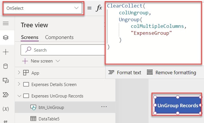 How to group the data table in Power Apps