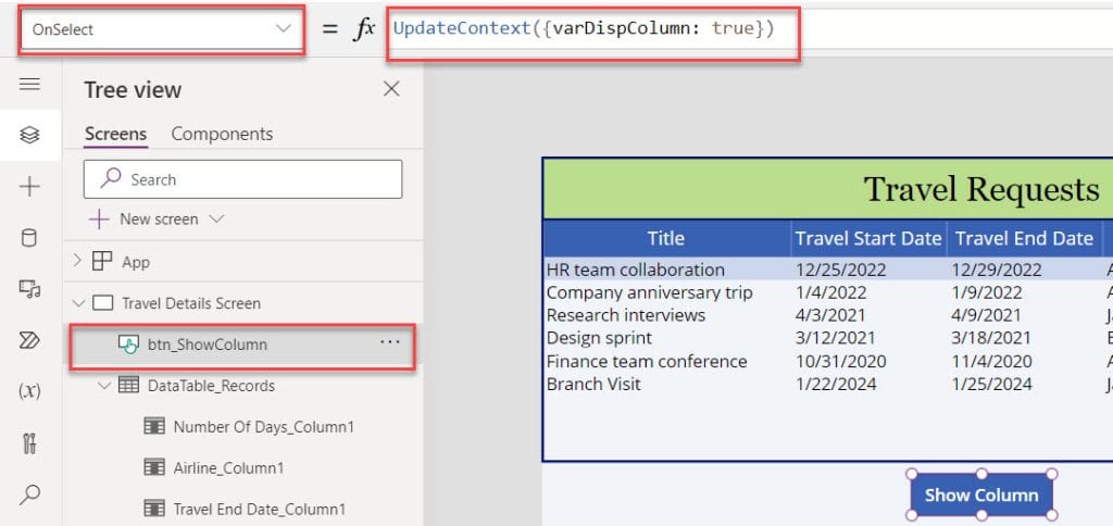 How to Hide the Column in Power Apps Data Table