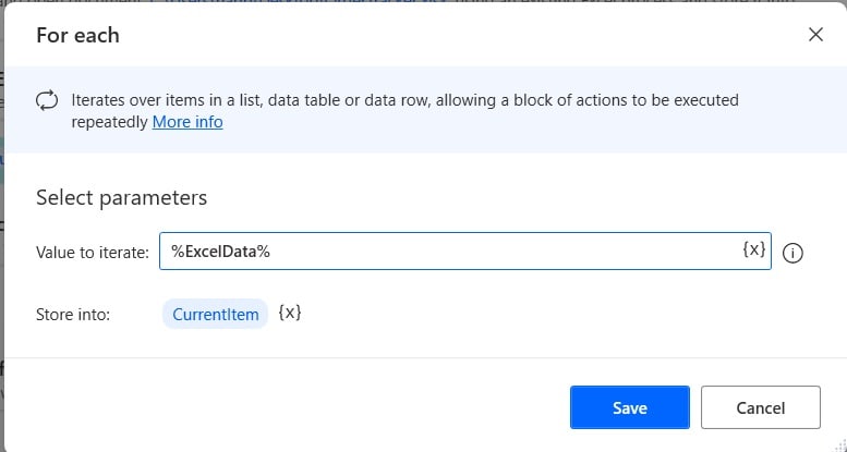 How to loop through excel rows using Microsoft Power Automate desktop