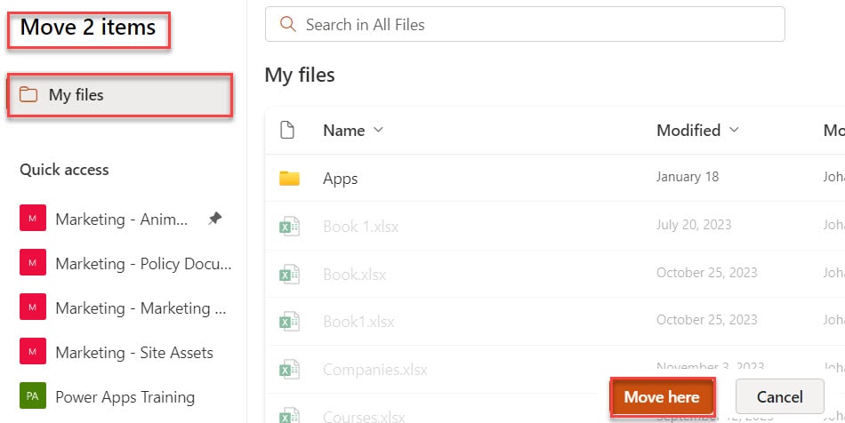 how to move files in sharepoint online