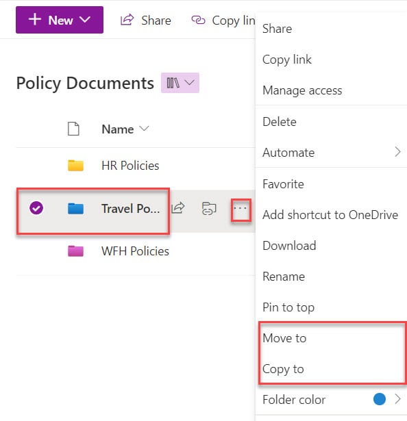 how to move folders in sharepoint online