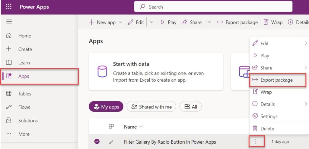 how to move powerapps from one environment to another