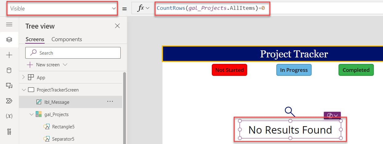 Show Message If Gallery is Empty in Power Apps