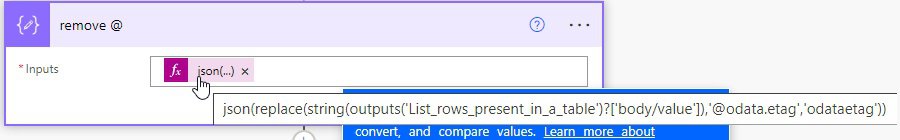 how to remove @odata.etag from an object using Power Automate