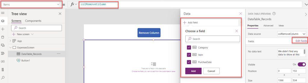 How to Remove a Column from Power Apps Collection