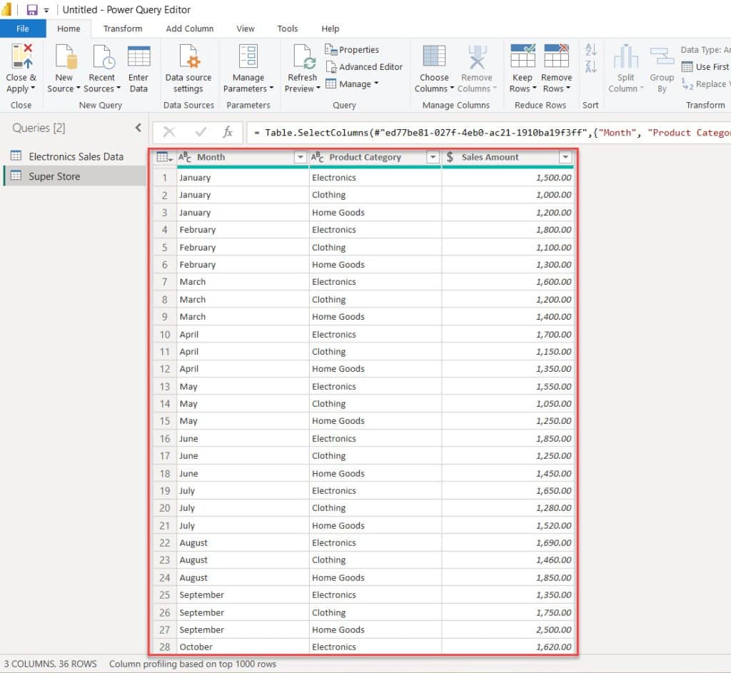 how to remove specific row in power query