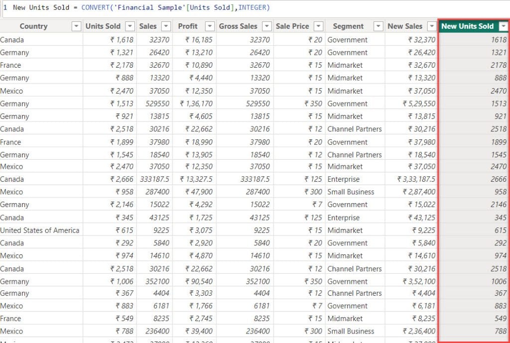 How to replace data type of a column in power bi DAX