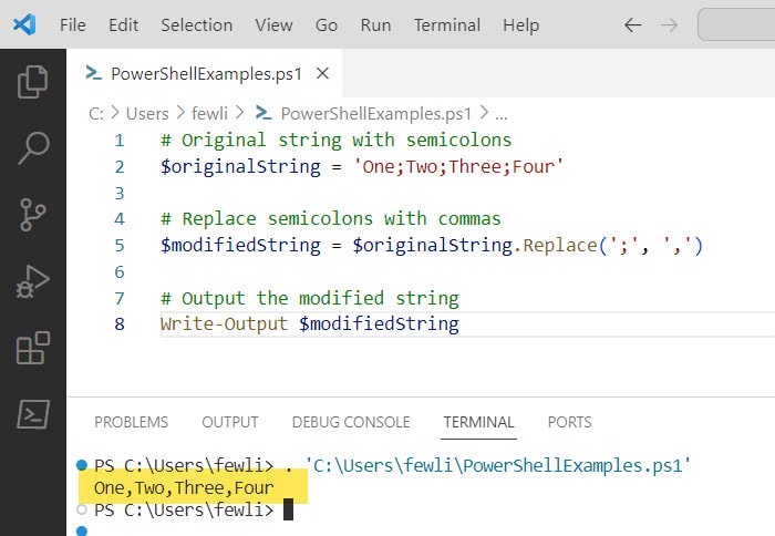 How to Replace Semicolon with Comma in PowerShell