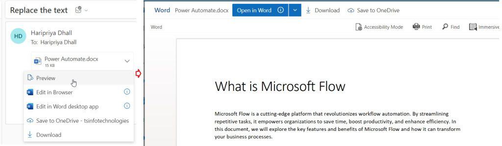 How to replace text in word document using Microsoft flow