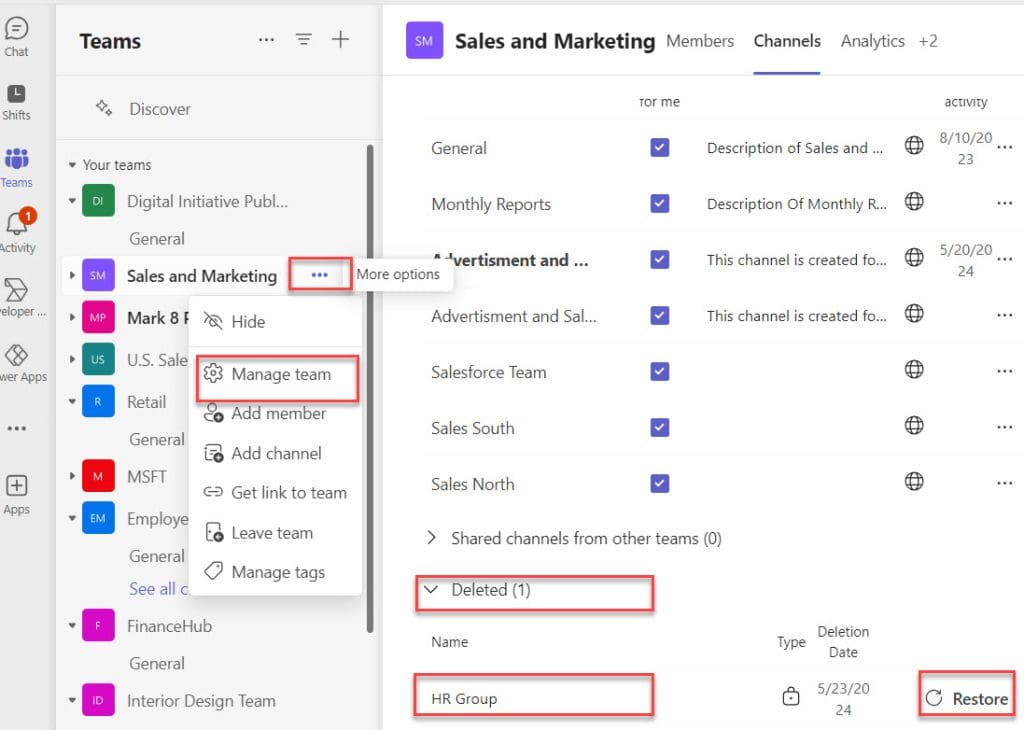 How to Restore Private Channel in Teams