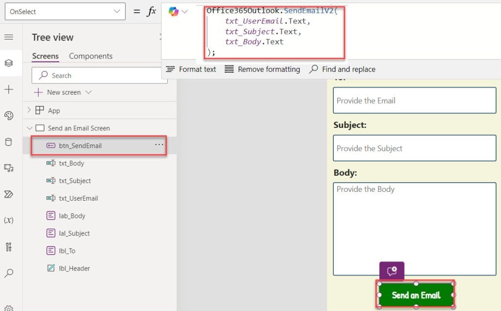 how to send email from powerapps