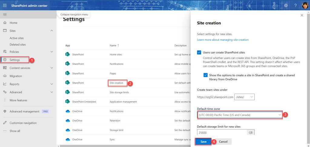 How to set the time zone for all SharePoint sites